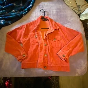 Salmon colored cropped corduroy jacket